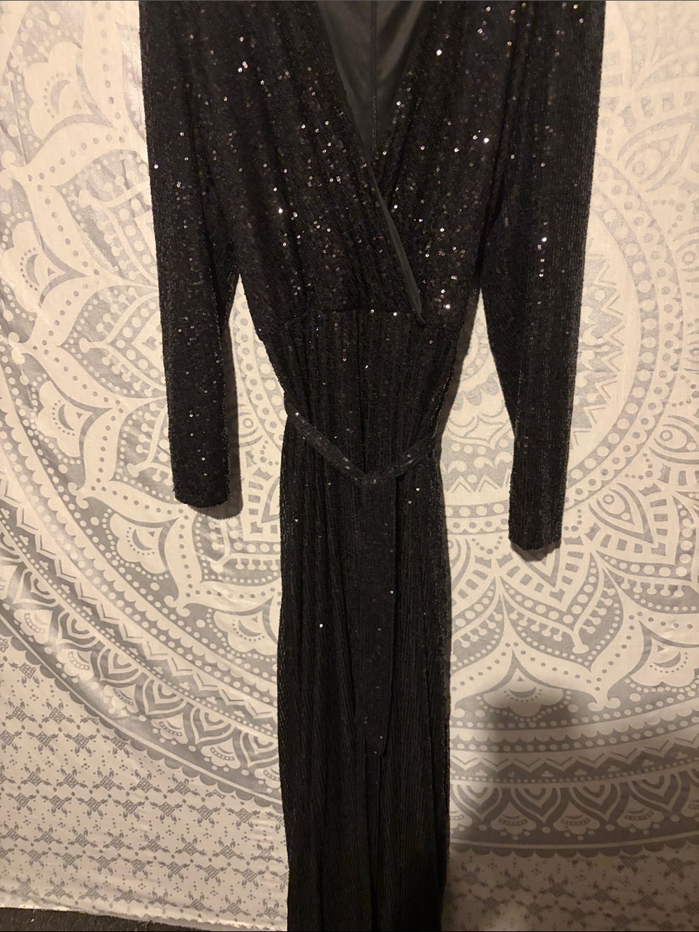 BCBGeneration Black Sequin Long Sleeve Wide Leg Jumpsuit - Size xxL - Picture 6 of 8